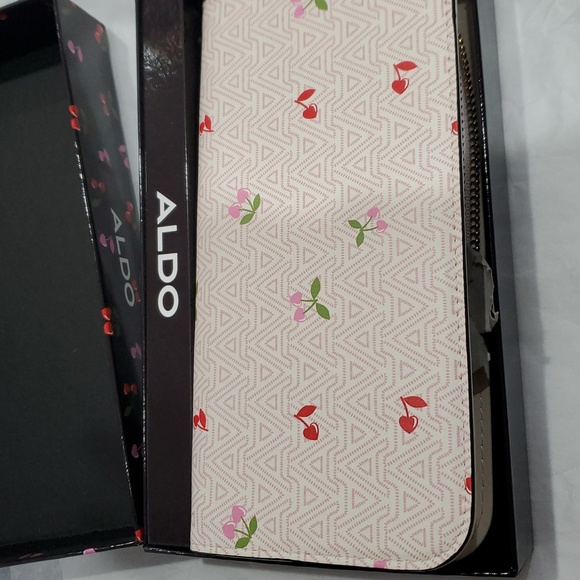 Aldo A monogram red pink heart shaped‎ cherry stem zip around wallet new in box - Picture 5 of 16